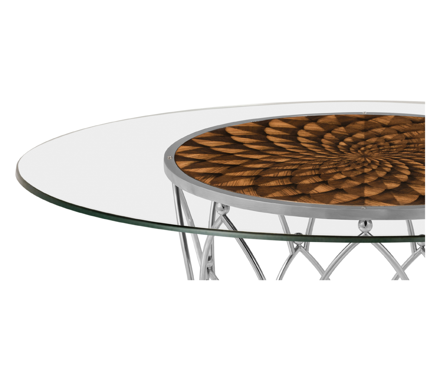 Feather Inlay Glass Top Dining Table