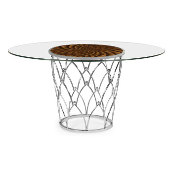 Feather Inlay Glass Top Dining Table 60