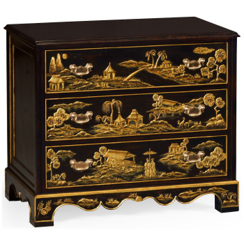 Chinoiserie Style Ebonised Bedside Chest of Drawers