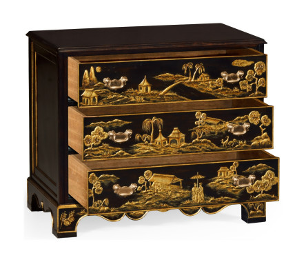 Chinoiserie Style Ebonised Bedside Chest of Drawers