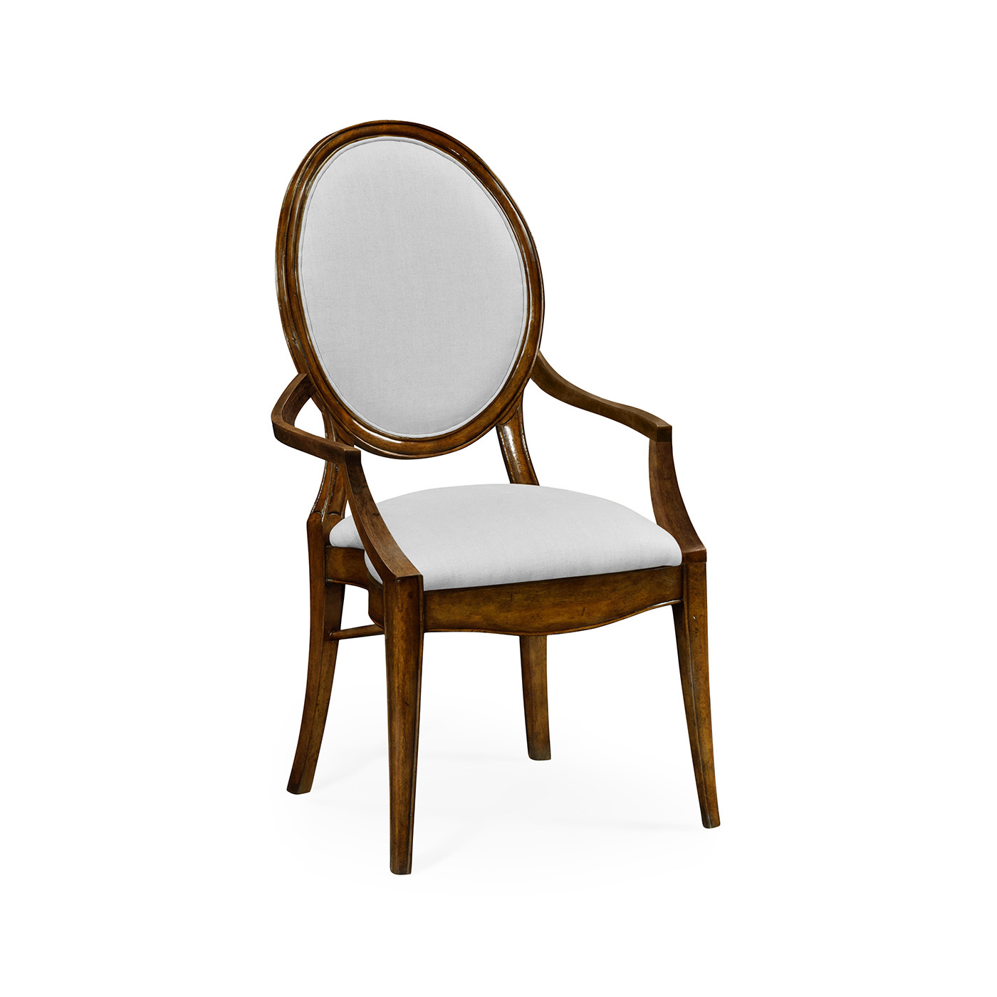 Stacking Spoon Back Walnut Dining Arm Chair, Upholstered in COM