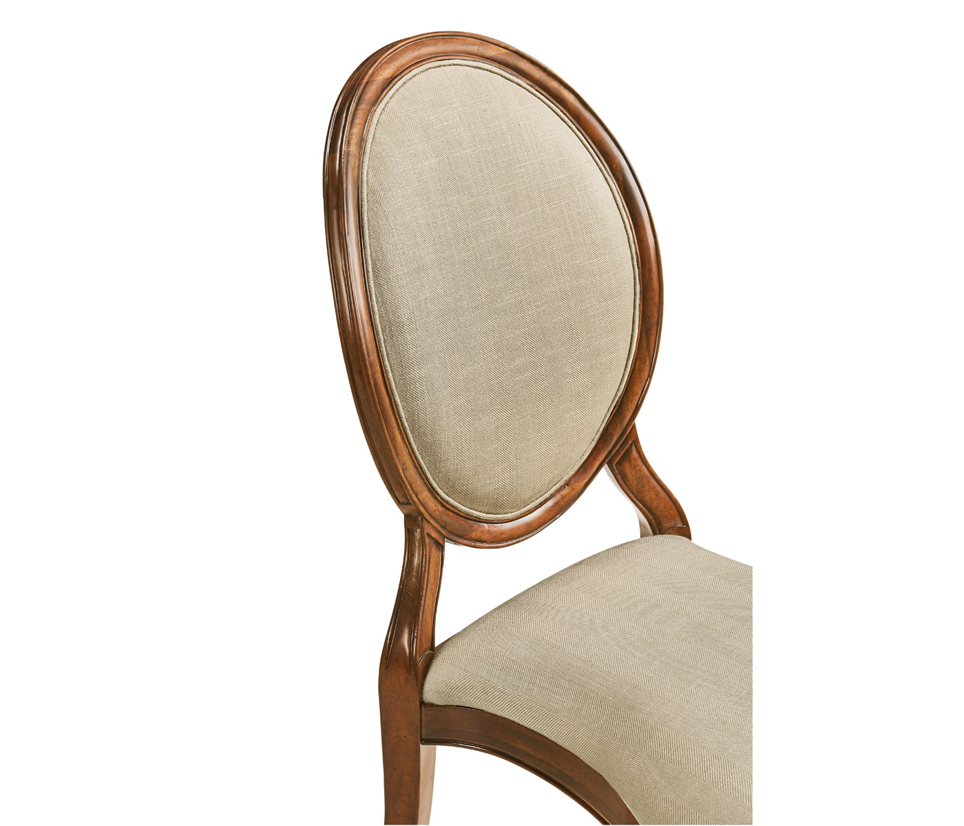 Stacking Spoon Back Walnut Dining Side Chair, Upholstered in Mazo