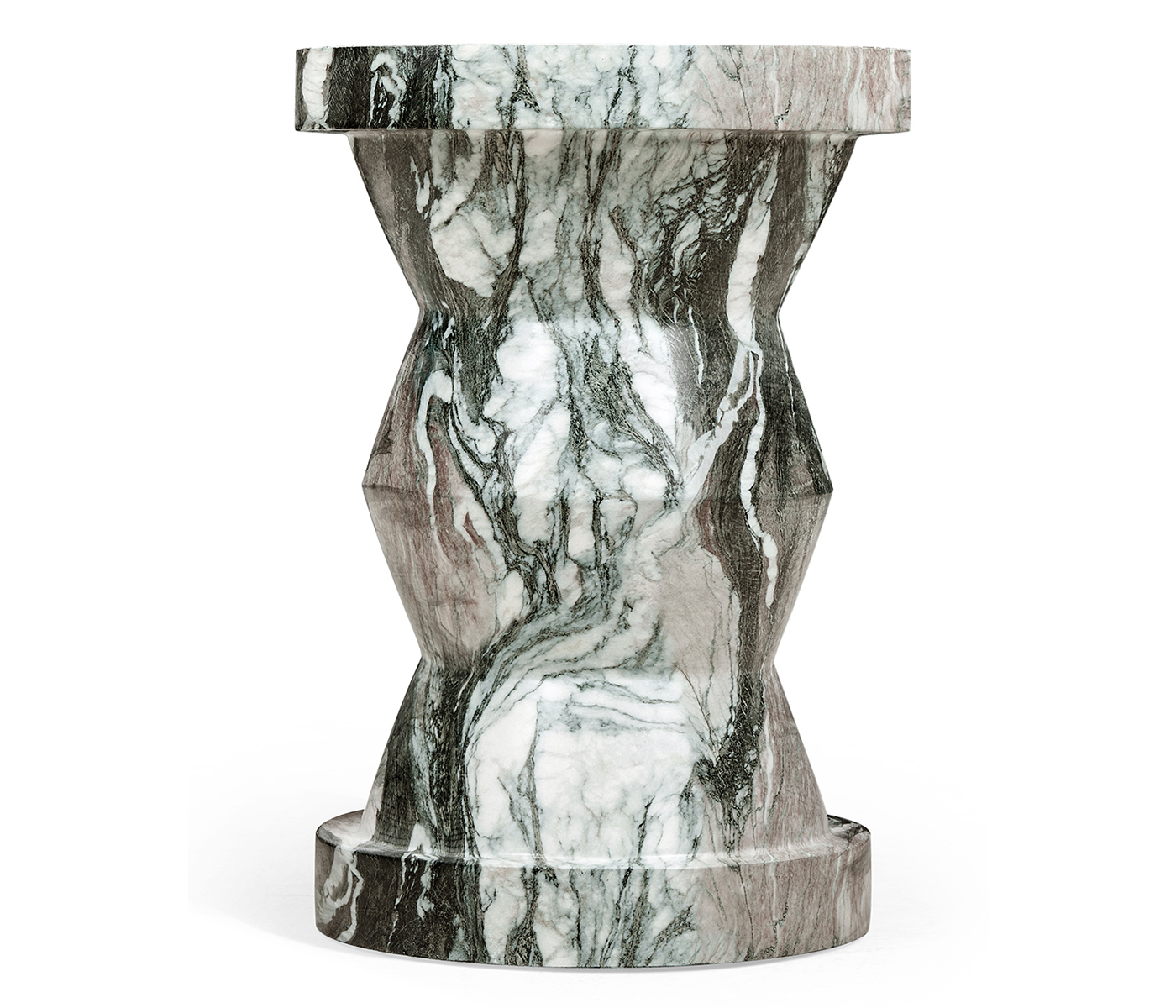 Round Geometric Faux Black & Grey Marble Wine Table