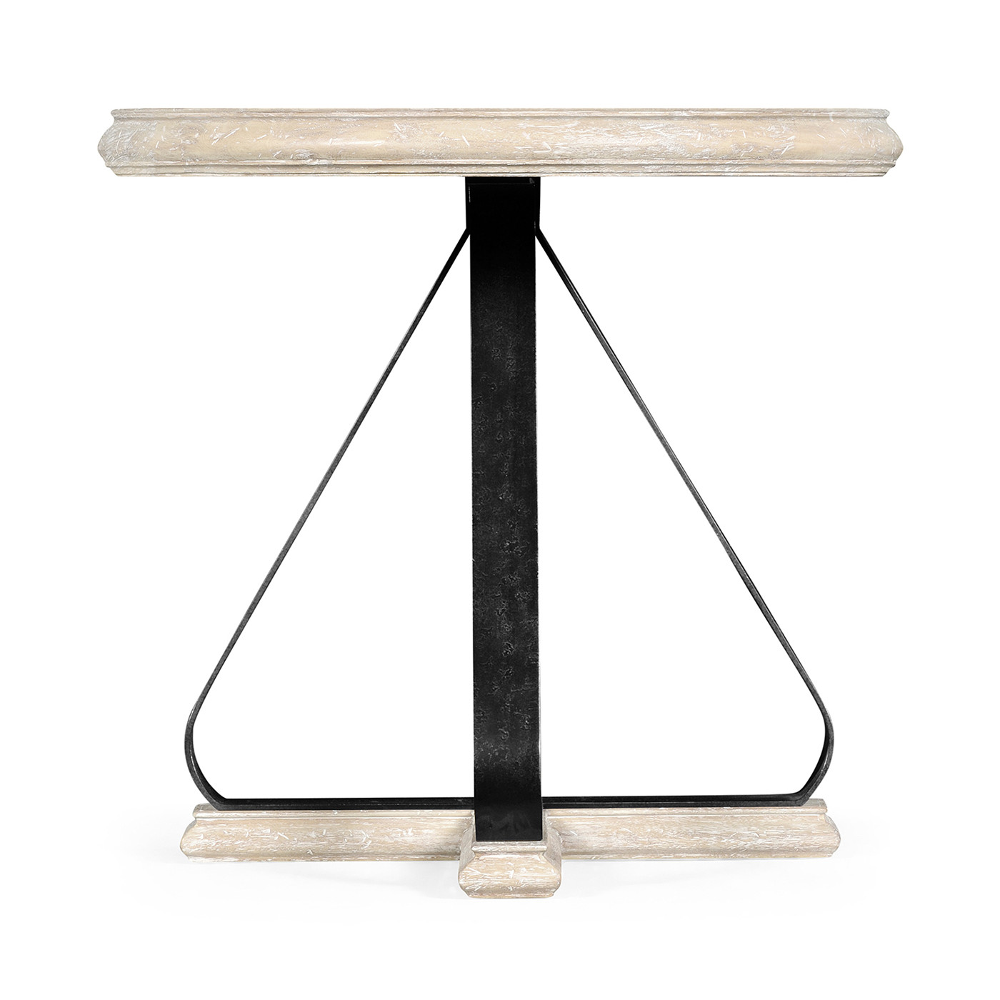 Round Side Table with Iron Base in Limed Acacia