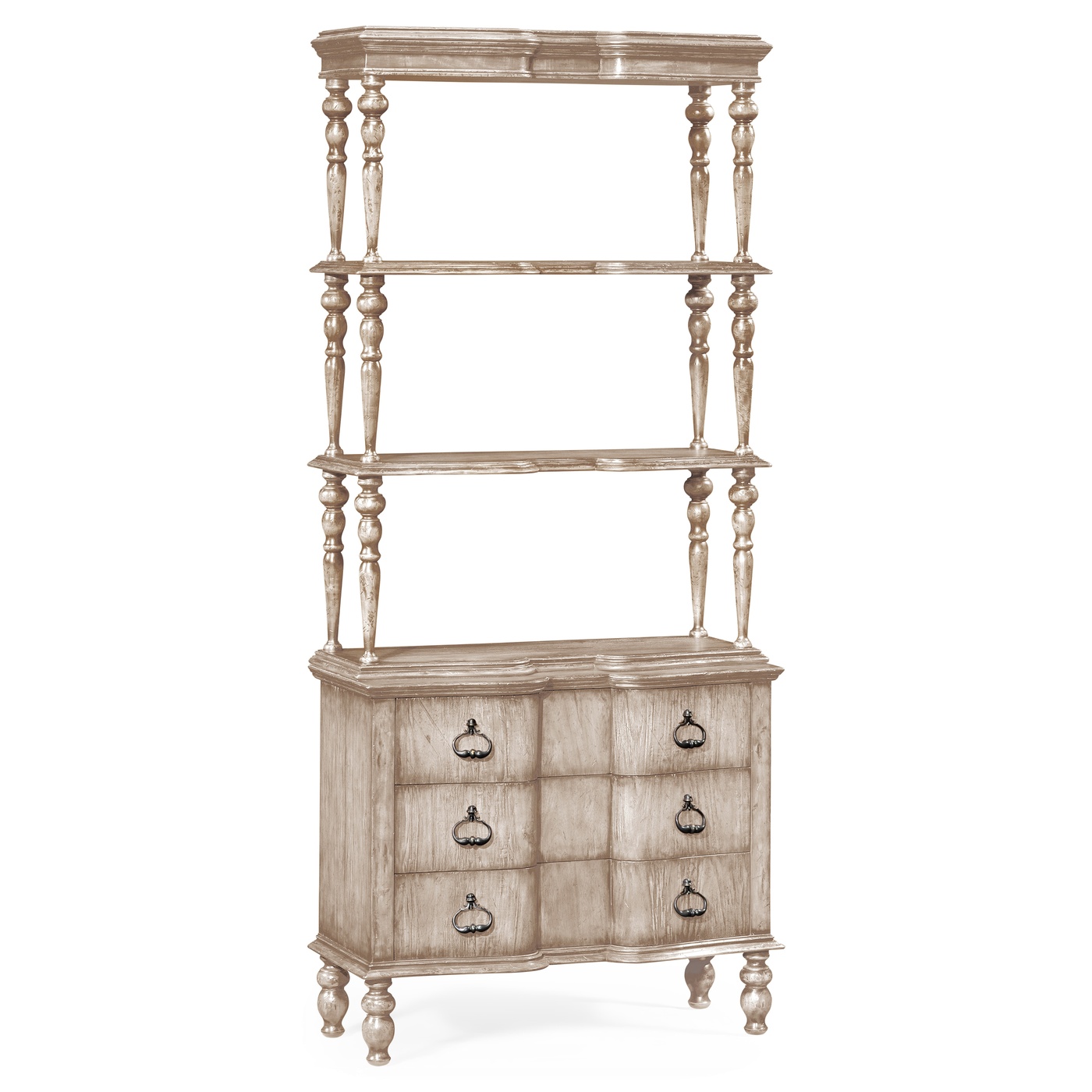 3 tiered étagère with drawers in limed acacia