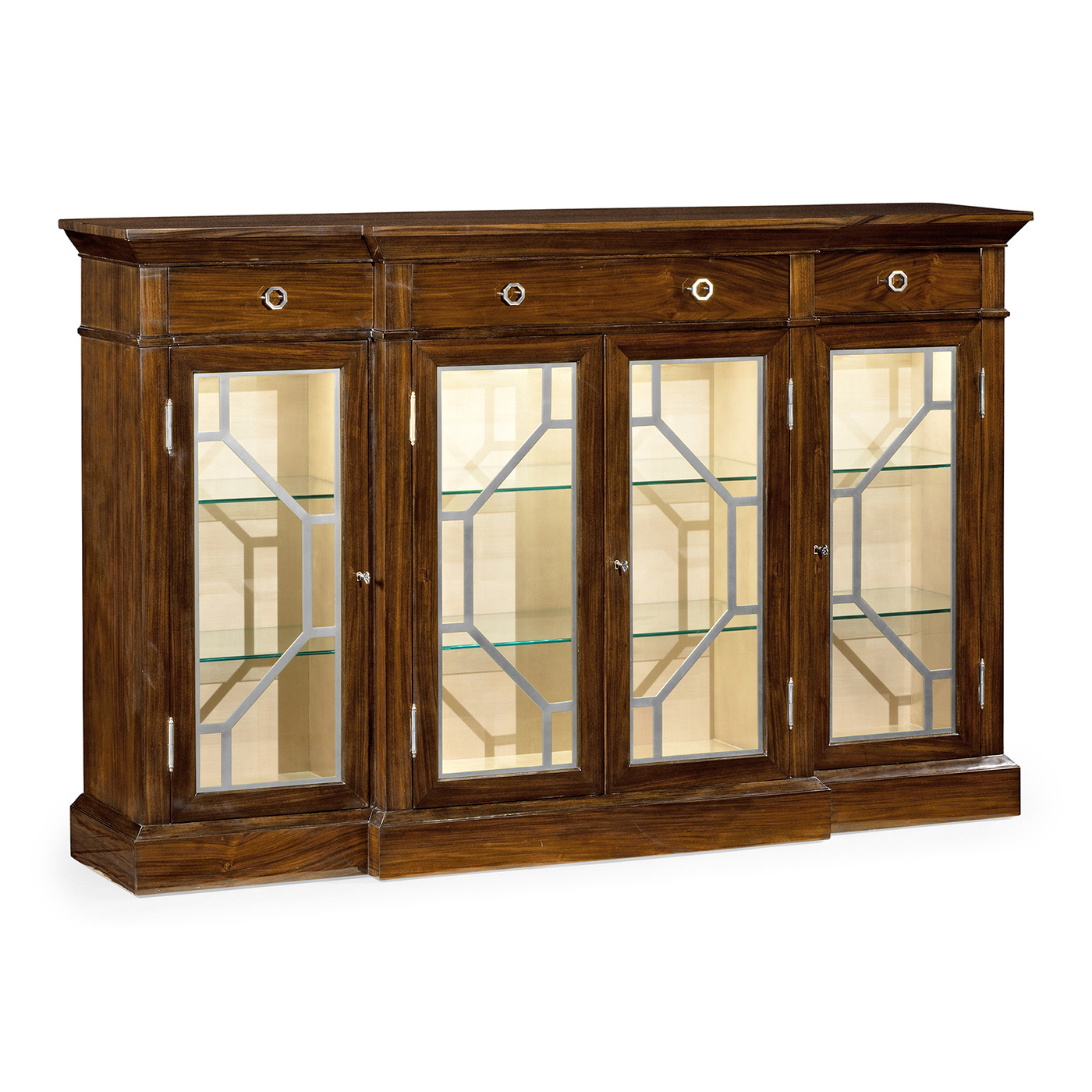 4-door breakfront display cabinet with stainless steel details, high lustre