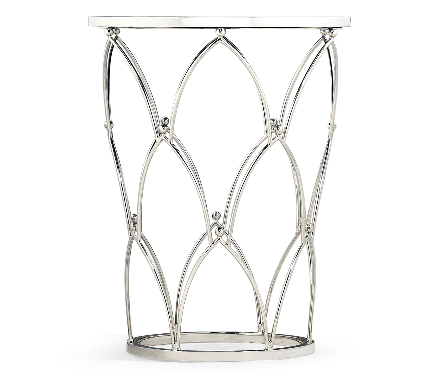 Feather Inlay & Stainless Steel Round Side Table