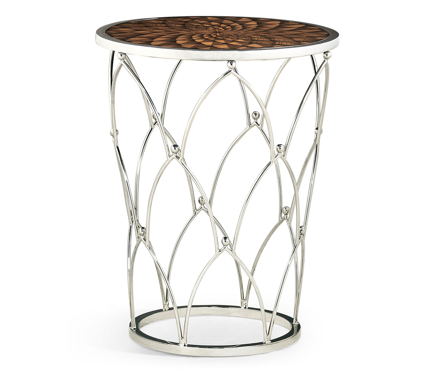 Feather Inlay & Stainless Steel Round Side Table