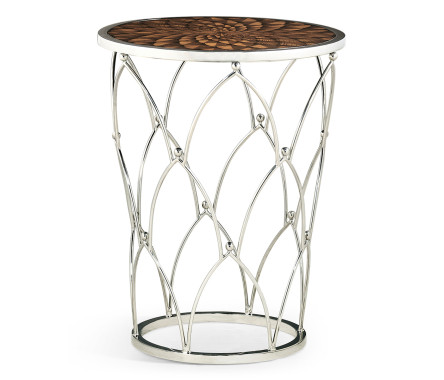 Feather Inlay & Stainless Steel Round Side Table