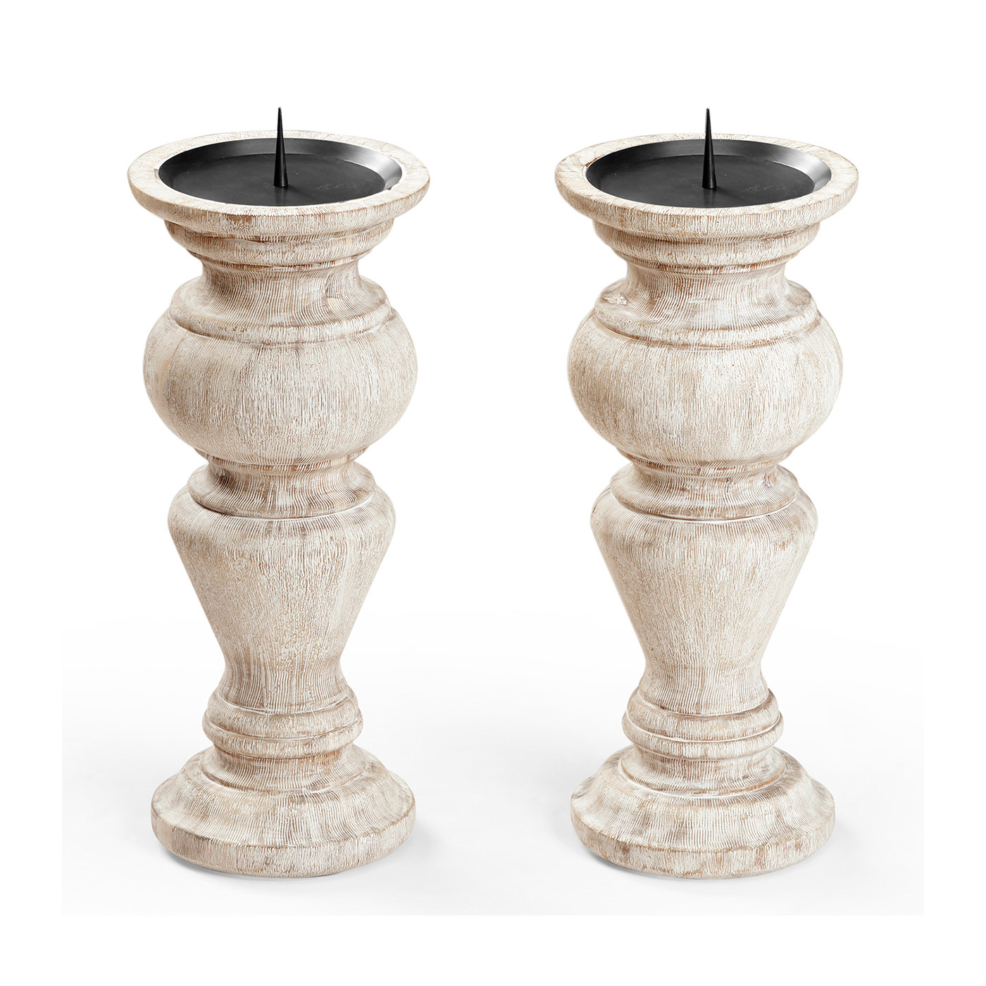 Pair of Small Candlesticks in Limed Acacia