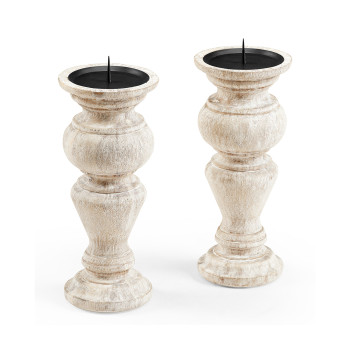 Pair of Small Candlesticks in Limed Acacia