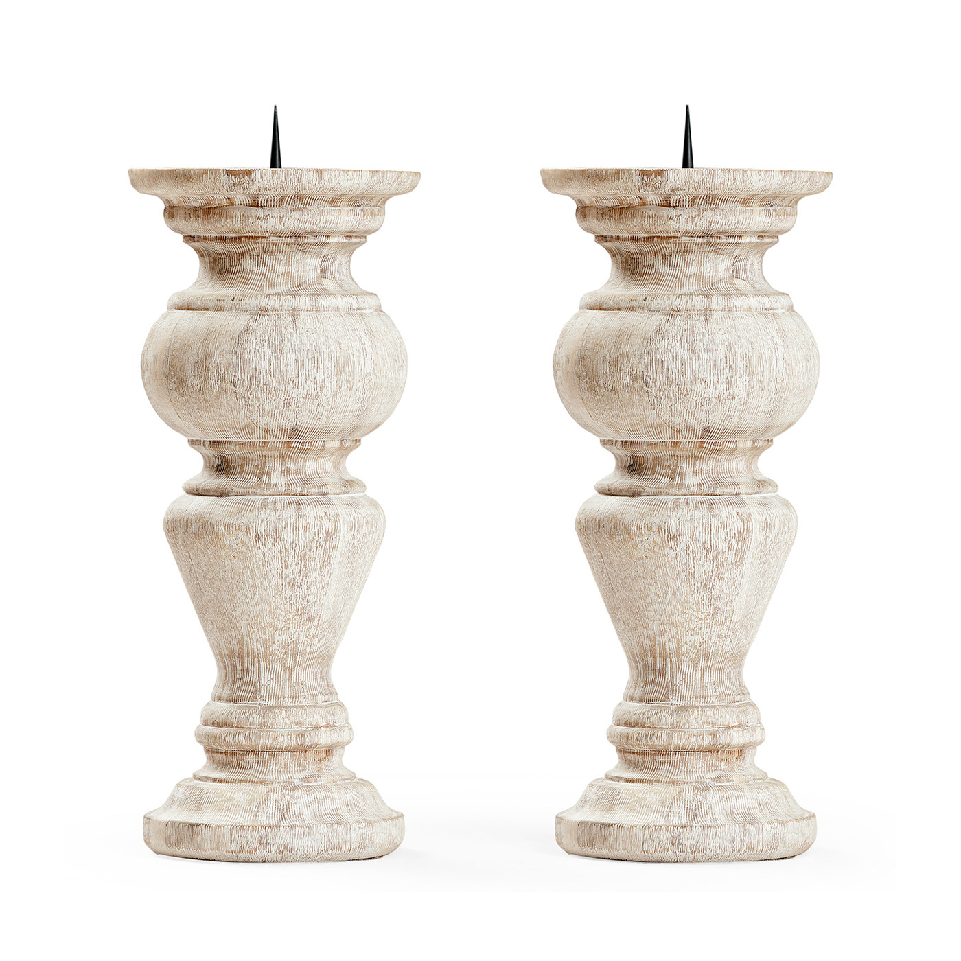 Pair of Small Candlesticks in Limed Acacia