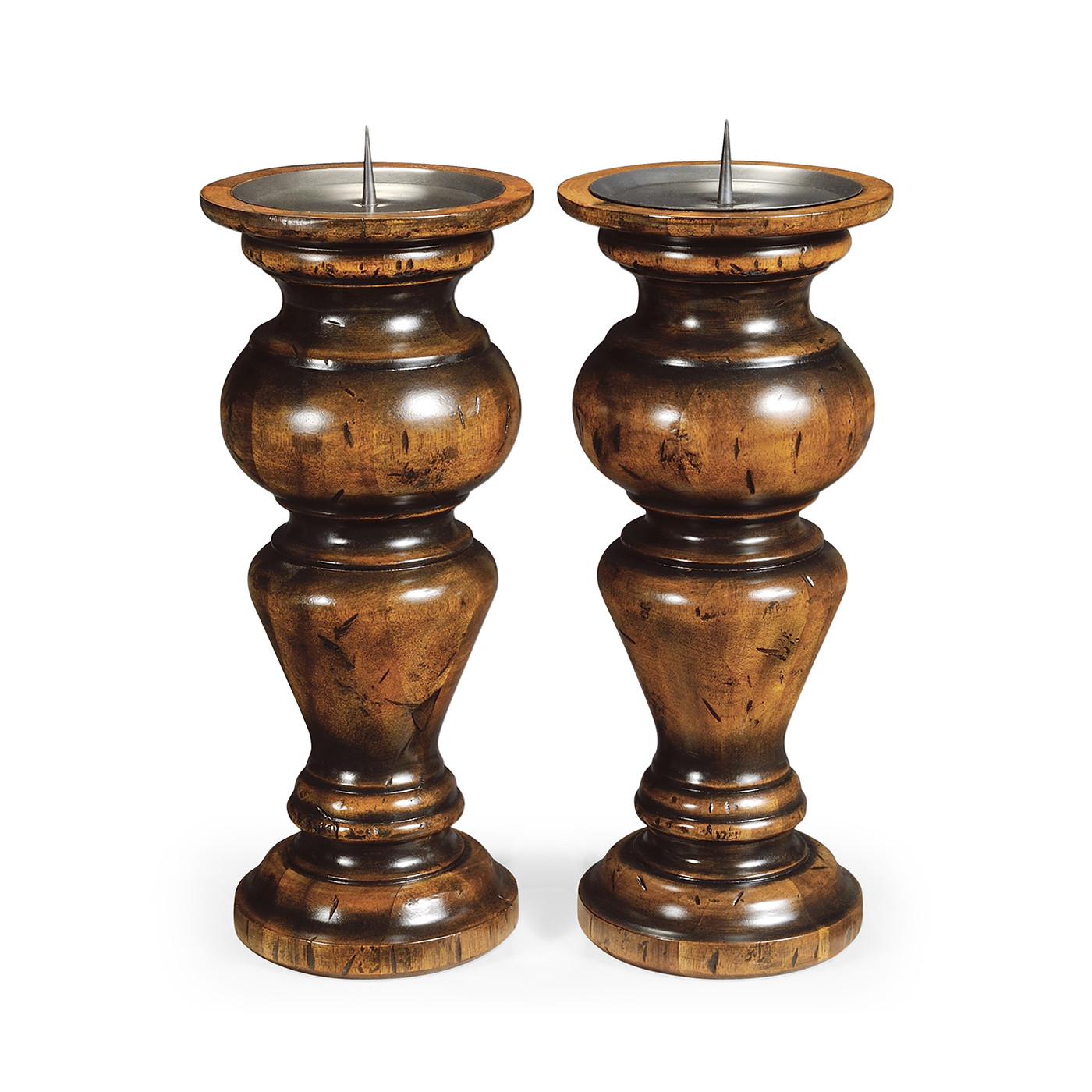 Pair of Small Candlesticks in Rustic Walnut