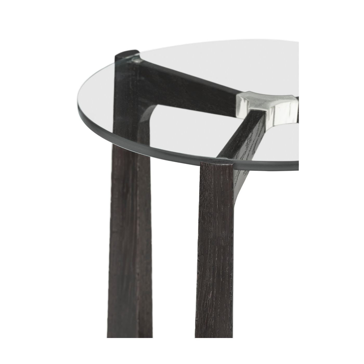 Architectural Round Black Leather & Black Mocha Oak End Table with Glass Top