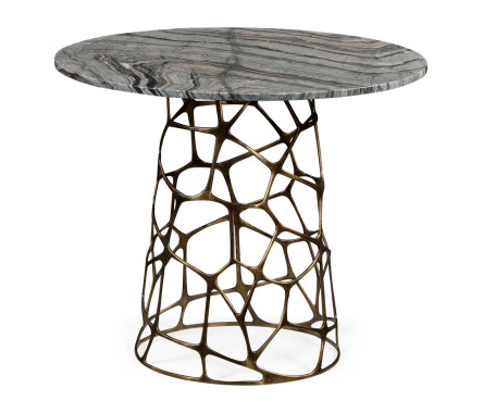 Round Geometic Brass Coffee Table with a Grey Marble Top