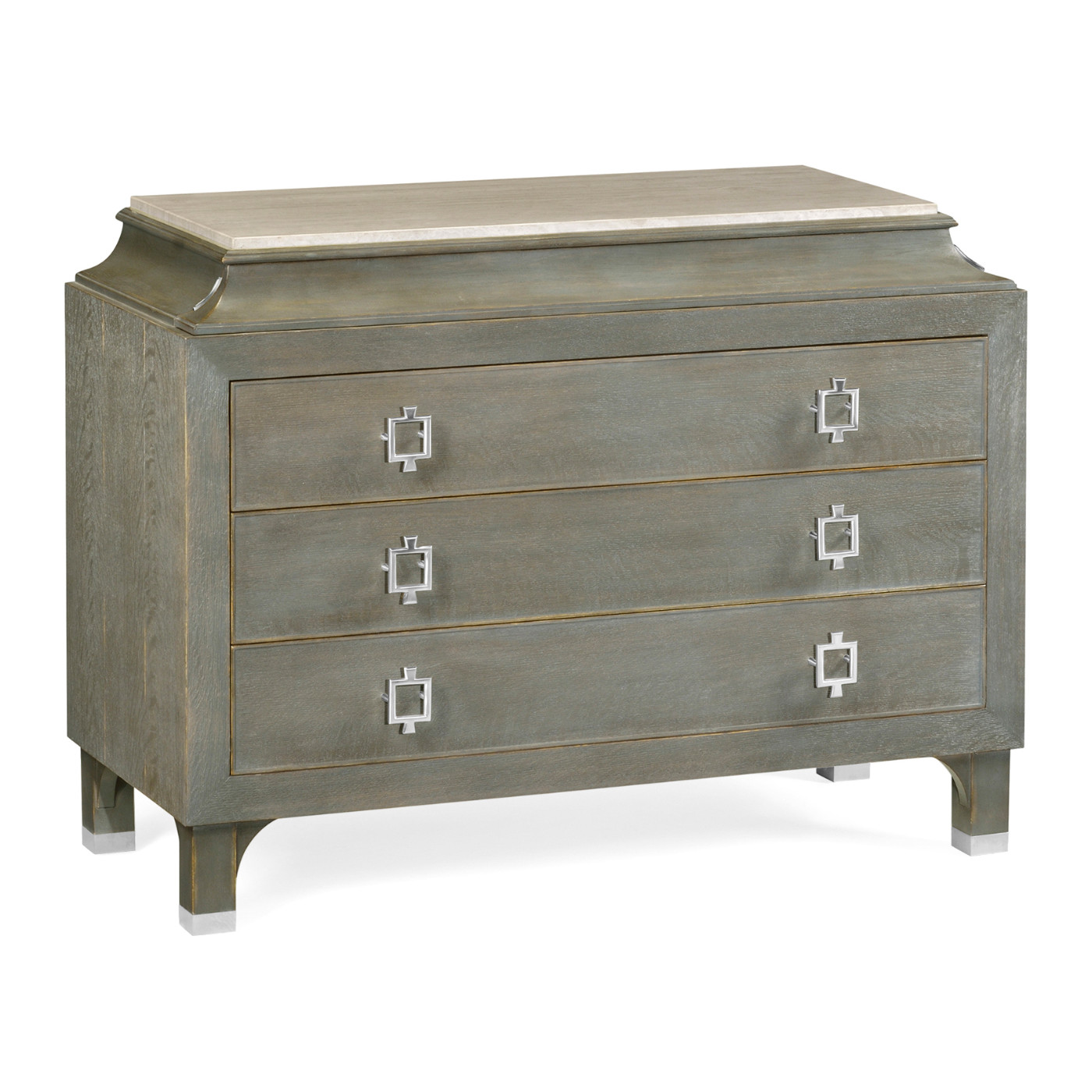 Pewter Oak Chest of Drawers with Marble Top