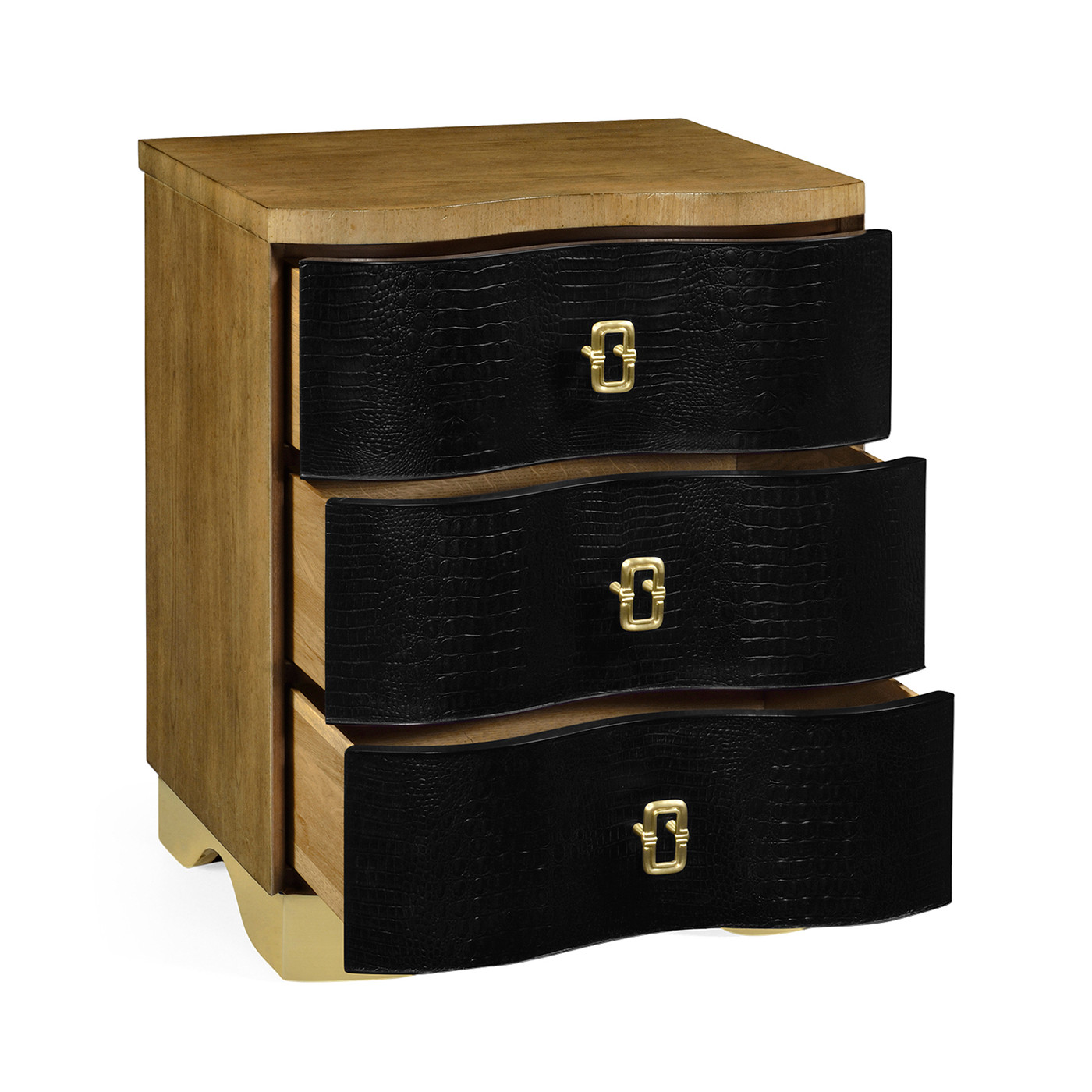 Serpentine black faux crocodile skin nightstand