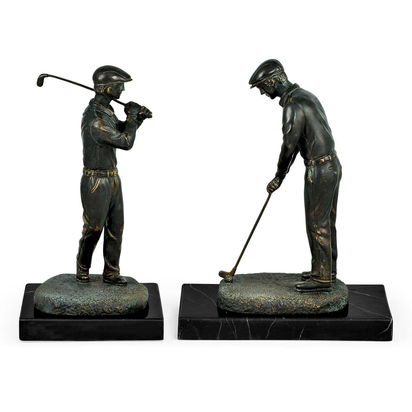 Pair of Dark Antique Bronze Golfer Bookends