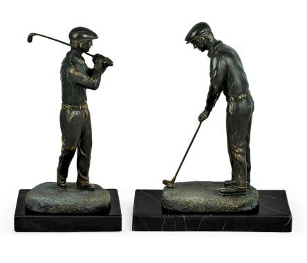 Pair of Dark Antique Bronze Golfer Bookends