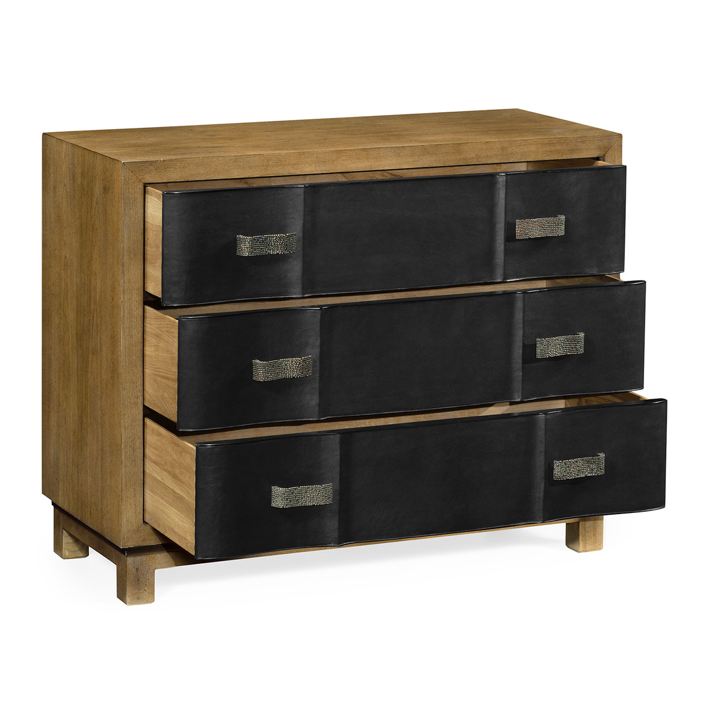 Black Leather Inlaid Chest of Drawers