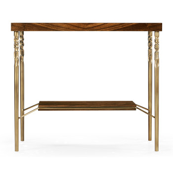 Square side table in Tropical walnut crotch with brass base