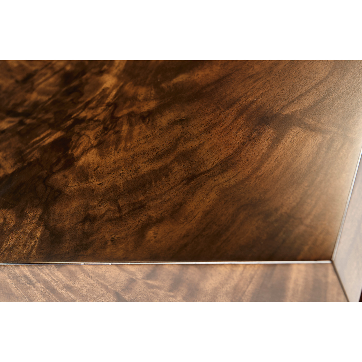 Square side table in Tropical walnut crotch with brass base