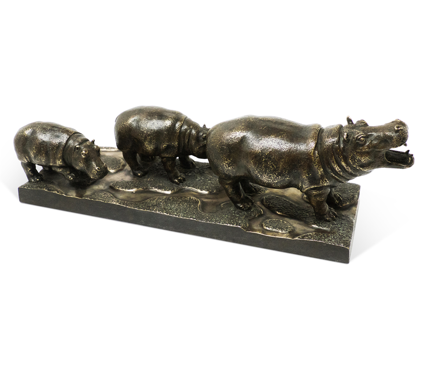 Antique Dark Bronze Hippopotamus Family