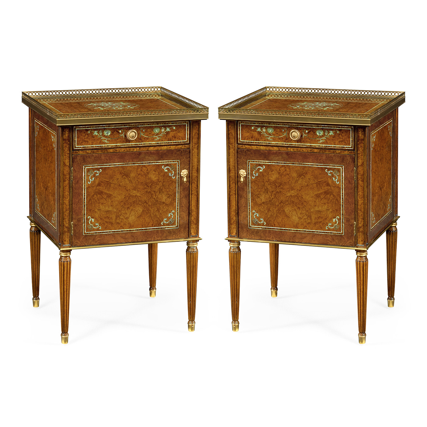 Pair of Burl & Mother of Pearl Bedside Cabinets