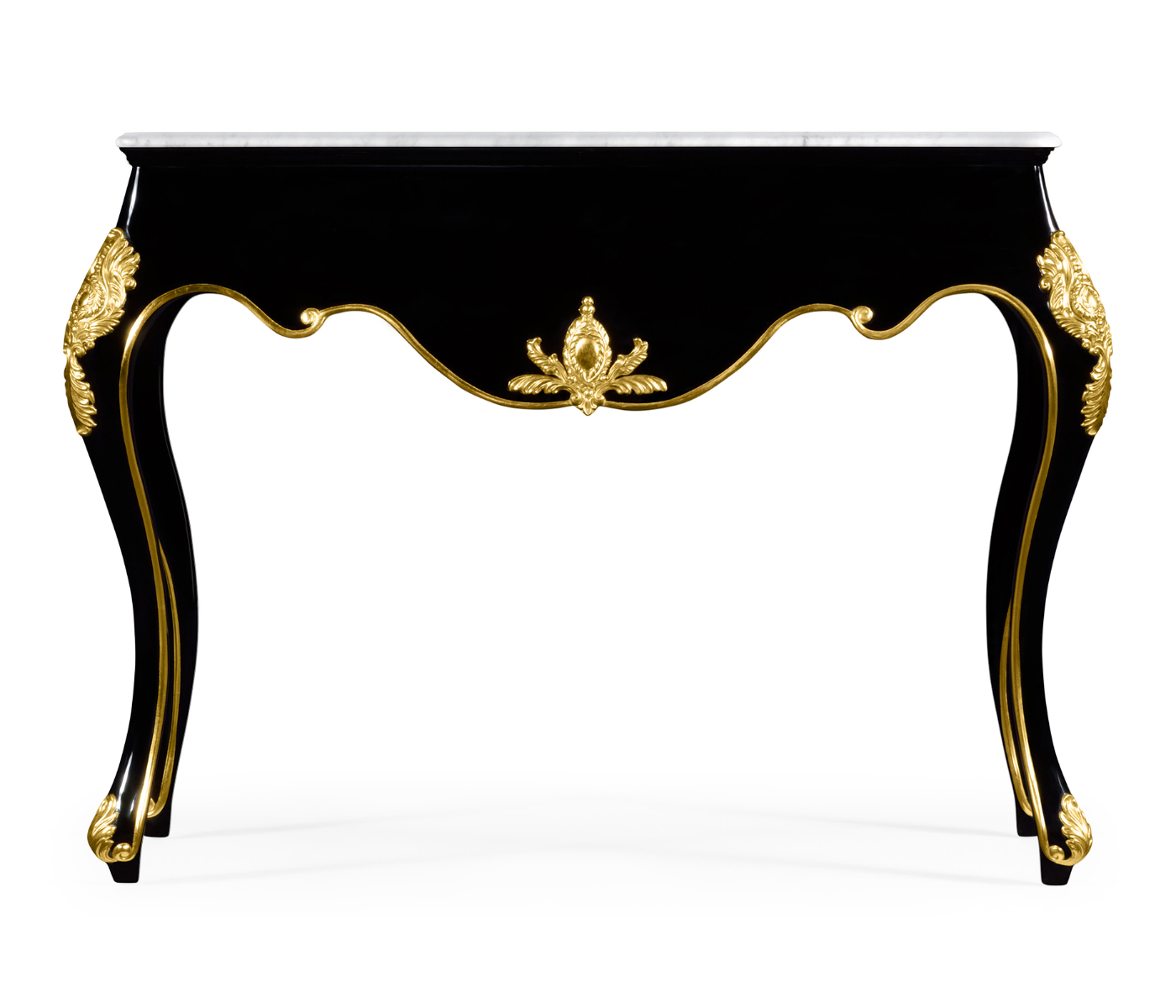 Black Laquered Console Table with White Marble Top