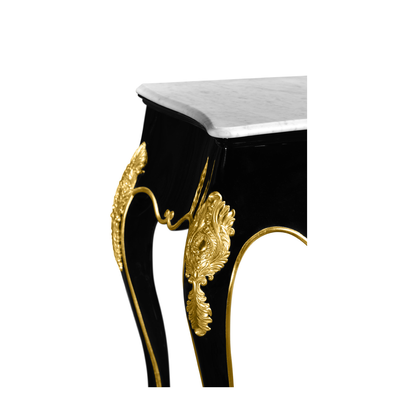 Black Laquered Console Table with White Marble Top