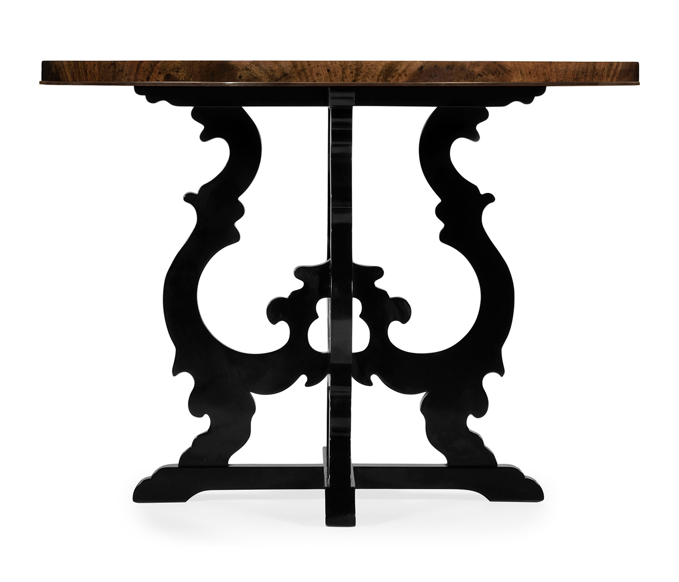 Brown mahogany center table with black painted base