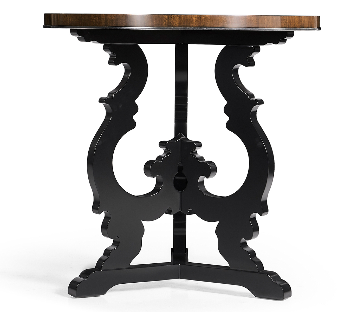 Brown mahogany end table with black painted base
