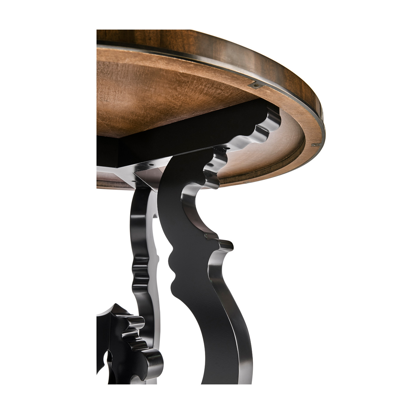 Brown mahogany end table with black painted base