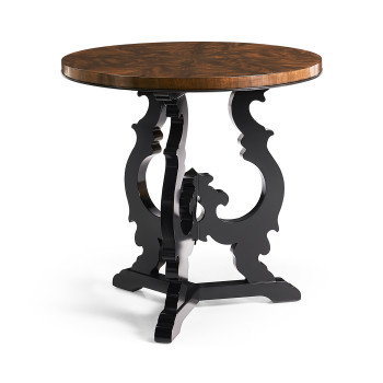 Brown mahogany end table with black painted base