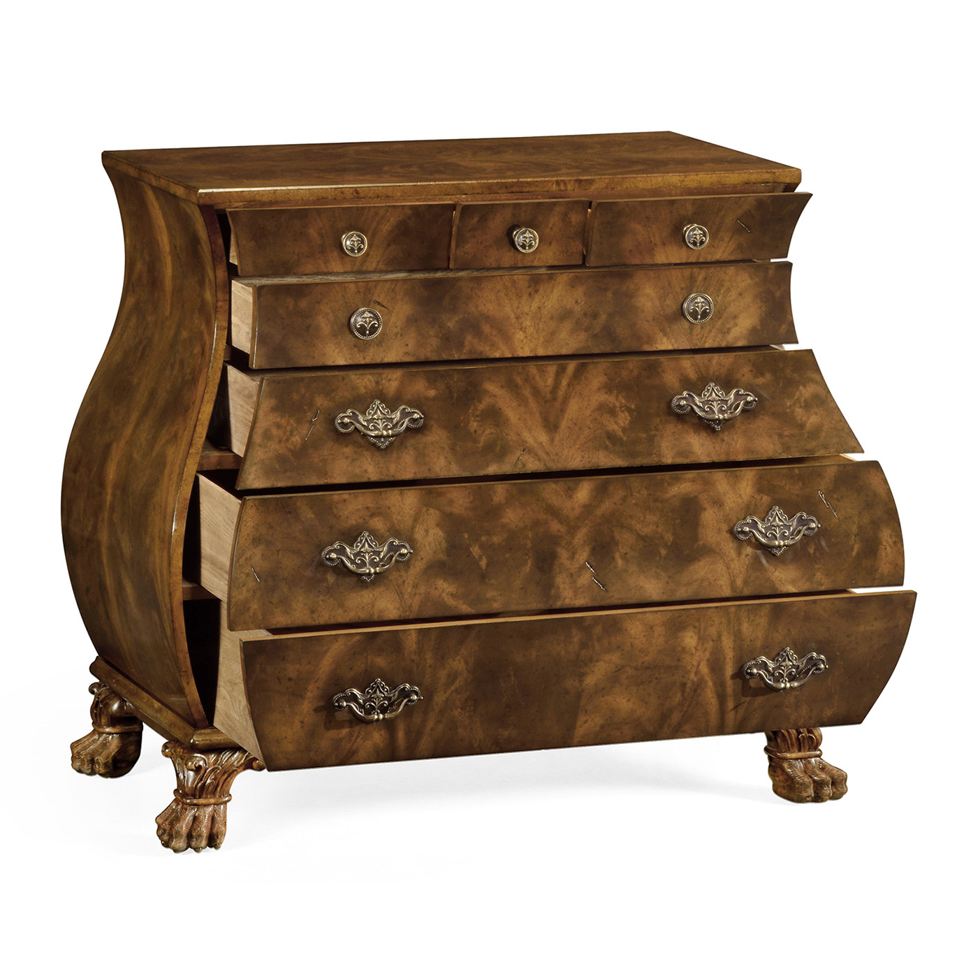 Brown mahogany bombe chest