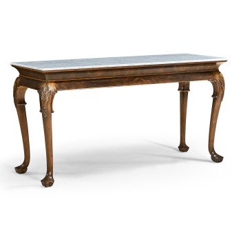 Brown Mahogany Buffet Table with Marble Top