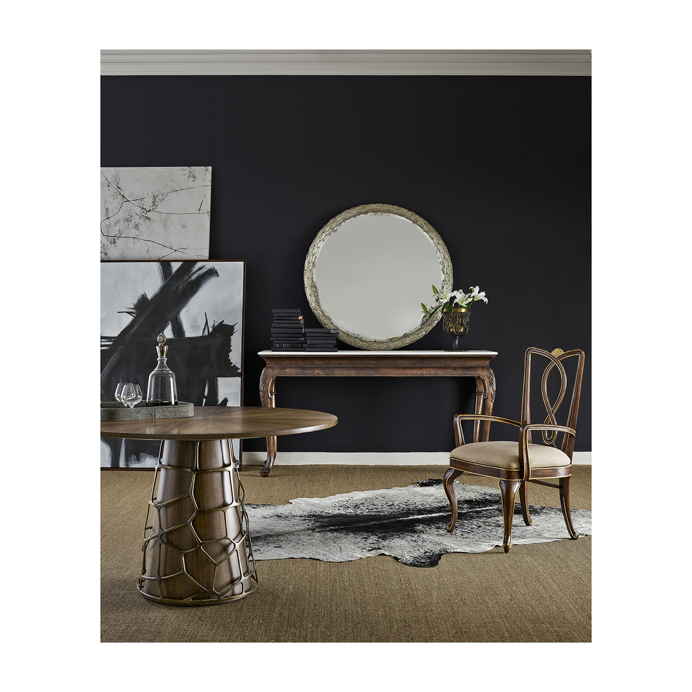 Brown Mahogany Buffet Table with Marble Top