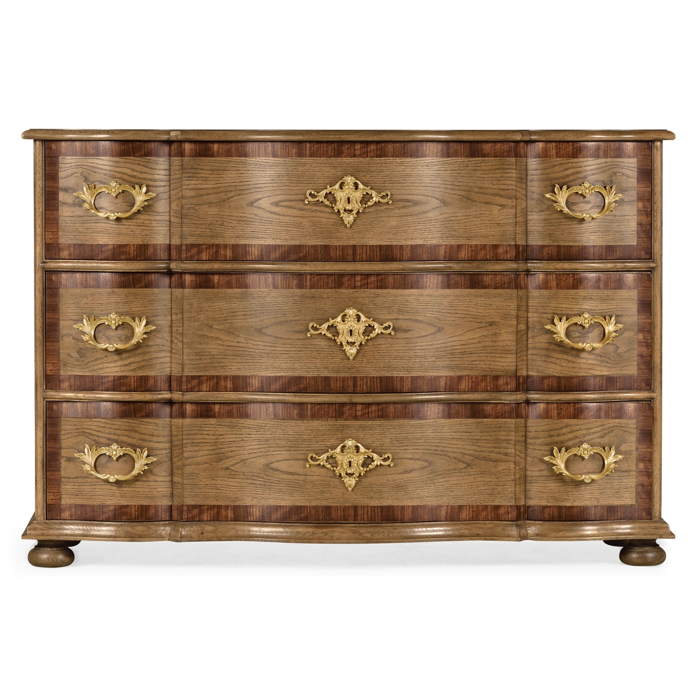 Rectangular Serpentine English Brown Oak Chest of Drawers