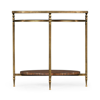 Oval Brass & Dark Santos Lamp Table with Antique Mirror Top