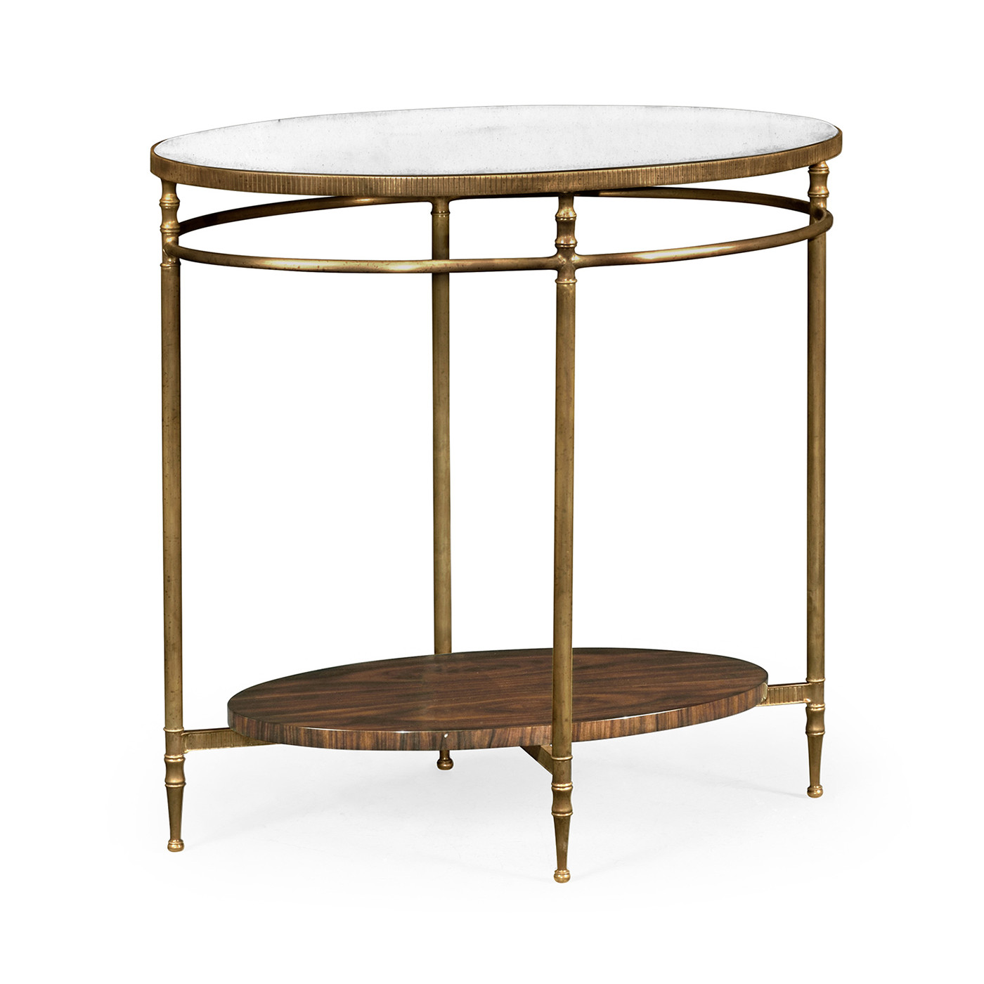 Oval Brass & Dark Santos Lamp Table with Antique Mirror Top