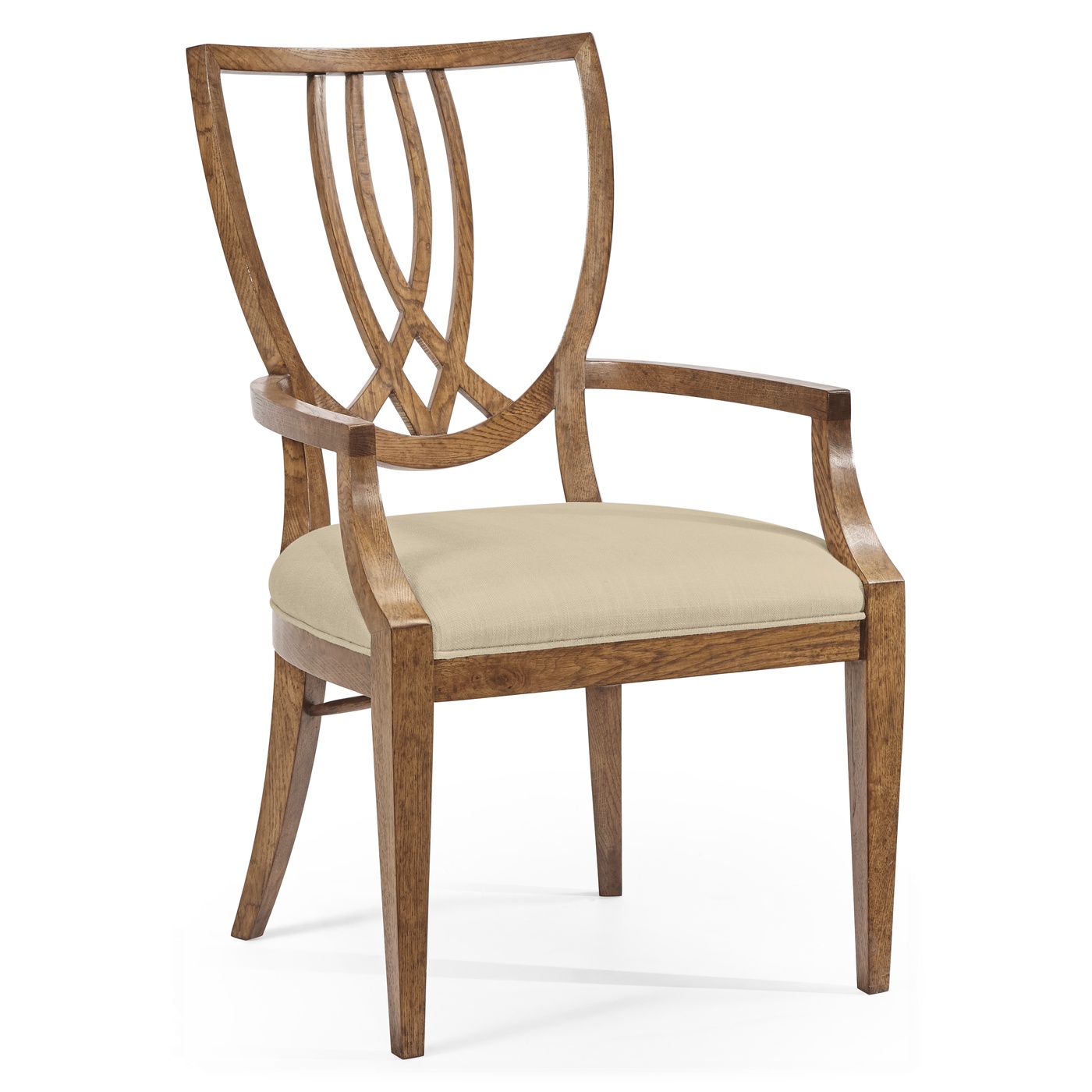 Shield Back English Brown Oak Dining Arm Chair