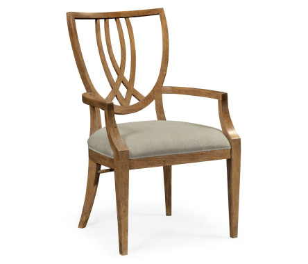 Shield Back English Brown Oak Dining Arm Chair