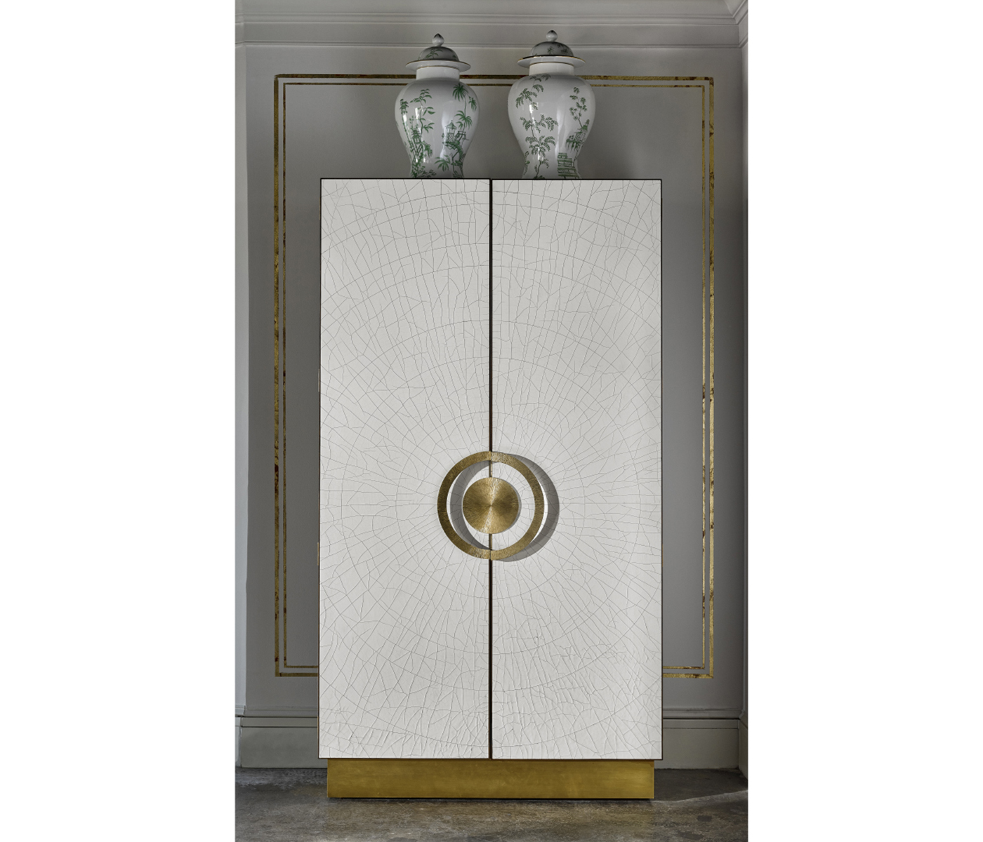 Walnut & Crackle Ceramic Lacquered Storage Cabinet