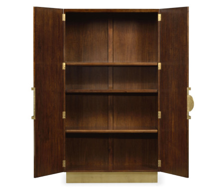 Walnut & Crackle Ceramic Lacquered Storage Cabinet