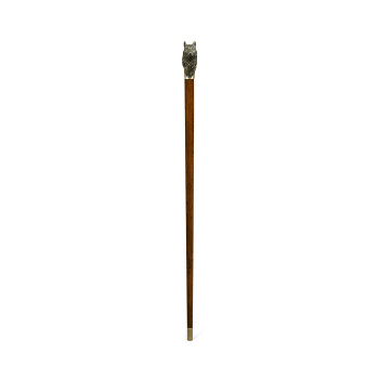Mahogany Walking Stick with Brass Wolf Topper