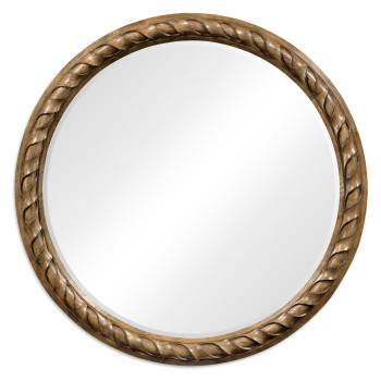 Large Round English Brown Oak Hanging Mirror