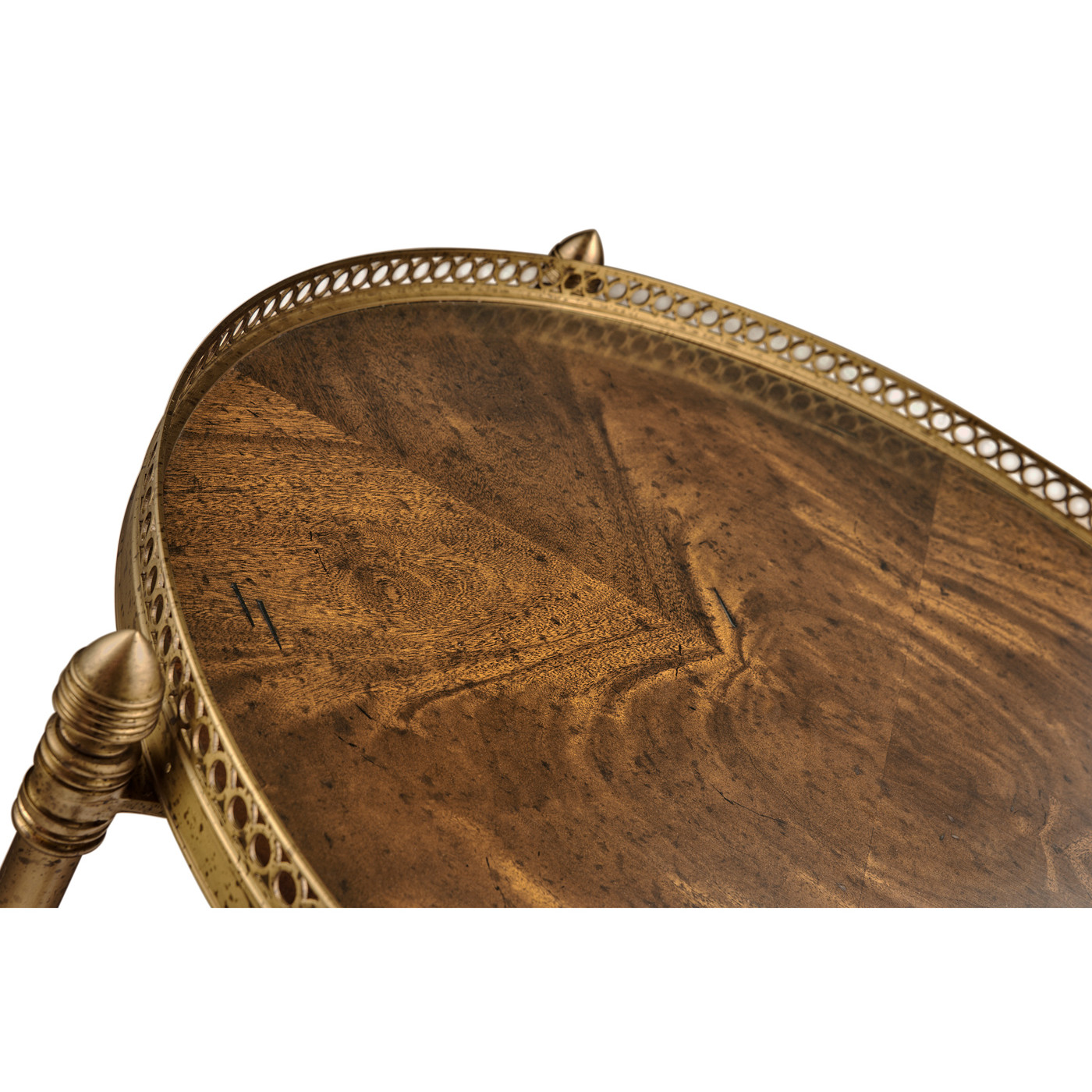 Round Light Brown Mahogany & Brass End Table