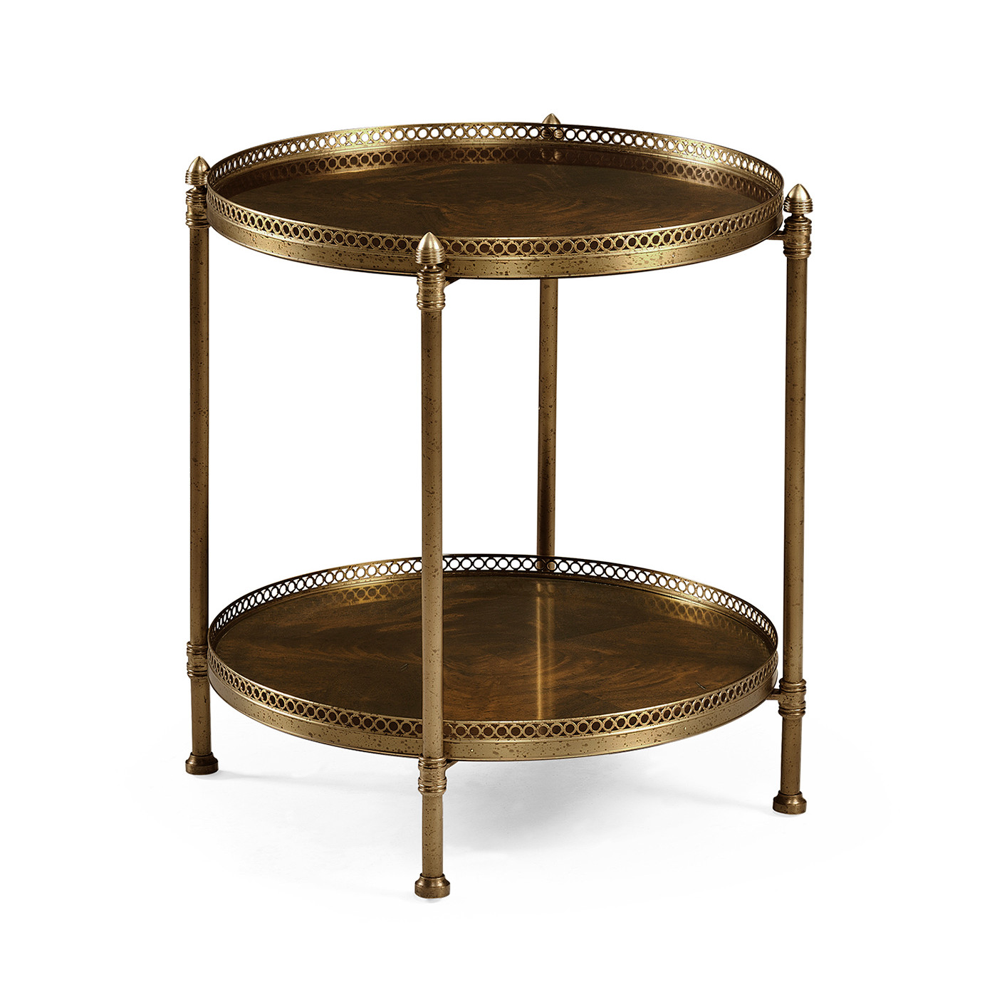 Round Light Brown Mahogany & Brass End Table