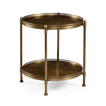 Round Light Brown Mahogany & Brass End Table