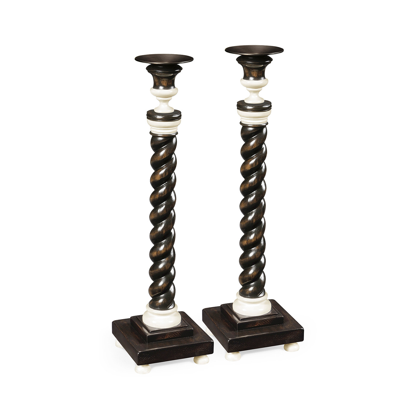 A Pair of Charcoal & Faux Bone Candlesticks